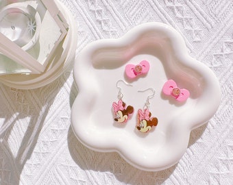 Clip-On/Studs/Dangle/Disney ispirato Minnie Orecchini,Minnie Bow Orecchini,Accessorio Disney Topolino Minnie Mouse,Ragazza Disney Party Outfit