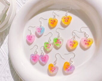 Heart Sweet Dangle Earrings,HUG ME Earrings,Quirky Earrings,Cute And Sweet Love,Gradient Color Heart,Valentines Day Gift,Love Heart Earrings