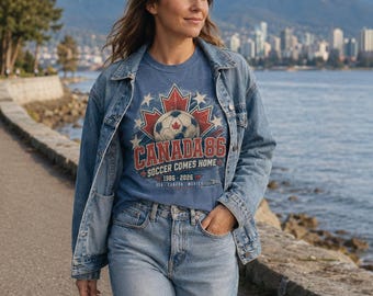 Vintage Canada voetbalshirt: World Cup Maple Leaf Retro T-shirt 1986