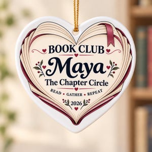 Book Club Ornament, Personalized Heart for Reading Friends