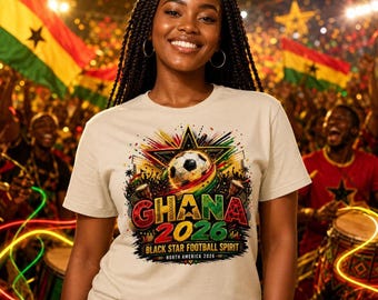 World Cup 2026 Tee, Ghana Soccer Shirt, Black Stars, Kente Heritage