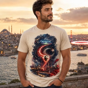 Copa Mundial 2026 Camiseta de Fútbol de Turquía, Mapa de Estambul Camiseta Retro de Algodón