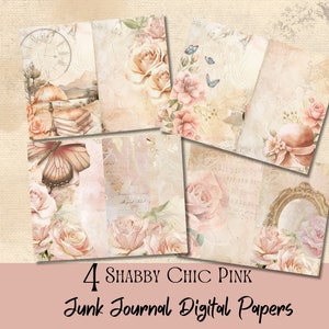 Shabby Chic Pink Digital Paper 4 Junk Journal Pages Vintage Crafting Printable Shabby Chic Junk Journal Digital Paper Ephemera Scrapbooking