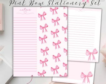 Rosa Schleife Druckbares Briefpapier Set Für sie Liniertes und Unliniertes Rosa Schleifen Design Briefpapier Set Feminines Briefpapier-Set Brautgeschenk