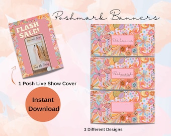 Poshmark Banner Sign Poshmark Header Poshmark Live Show Cover Retro Orange Floral Paisley Design Poshmark Banner Poshmark Template Banner