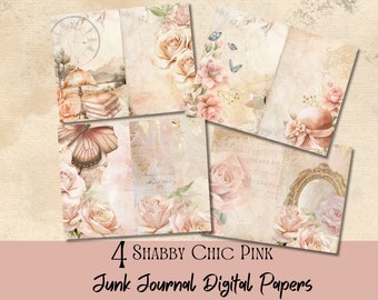 Shabby Chic Pink Digital Paper 4 Junk Journal Pages Vintage Crafting Printable Shabby Chic Junk Journal Digital Paper Ephemera Scrapbooking