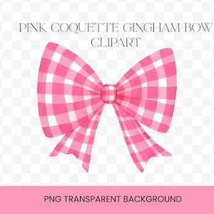 Pink Coquette Gingham Bow Clipart PNG Pink Gingham Coquette Bow Image For Printable DIY Cute Bow Digital Download Tool Bow Clipart For Gift