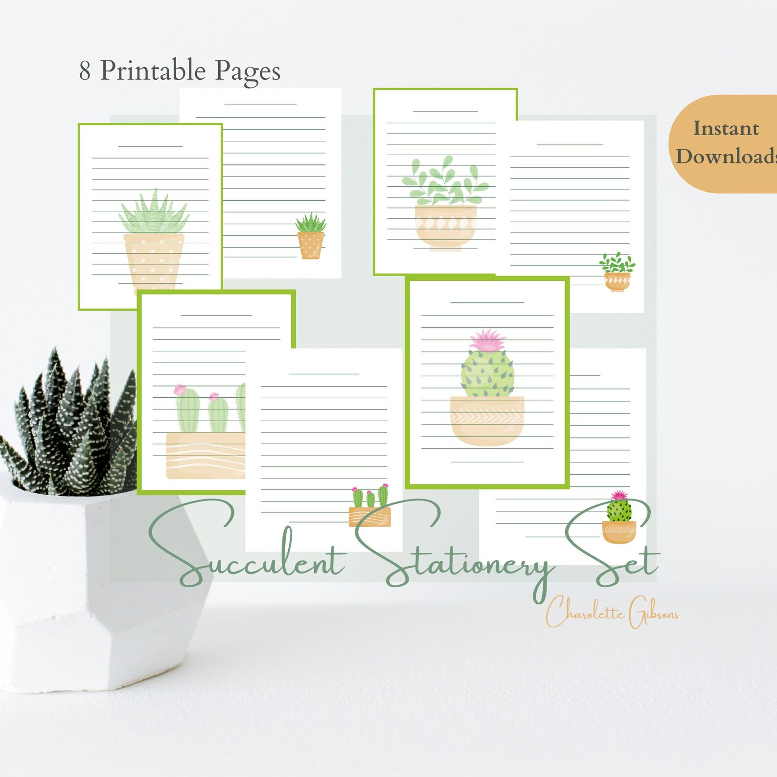 Succulent Printable Stationery Set Cacti Plant Stationery | Etsy