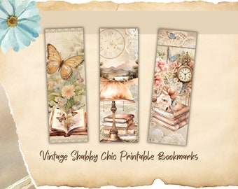 Shabby Chic Vintage Printable Bookmark Gift For Book Lover Vintage Bookmark Reading Gift For Her Junk Journal Printable PDF Bookmark Set 3