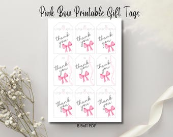Pink Bow Printable Thank You Gift Tags Bridal Gift Wedding Pink Bow Tags Gift For Her Birthday Pink Bow Printable Tag For Girls Party Gift