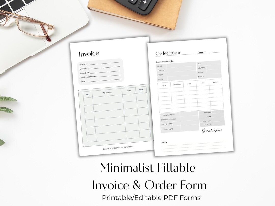 Minimalist Invoice & Order Form Set Fillable PDF Small Business Forms ...