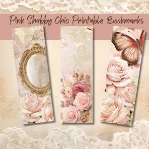 Pink Shabby Chic Vintage Printable Bookmark Gift For Book Lover Vintage Bookmark Reading Gift For Her Junk Journal Printable Bookmark Set 3