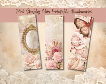 Pink Shabby Chic Vintage Printable Bookmark Gift For Book Lover Vintage Bookmark Reading Gift For Her Junk Journal Printable Bookmark Set 3