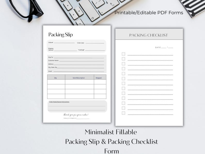 Packing Form Drawing Minimalist Packing Slip & Packing Checklist Fillable PDF Small Business ...