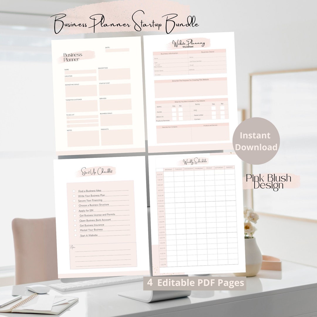 Business Planner Bundle Editable Printable Pink Blush Business - Etsy