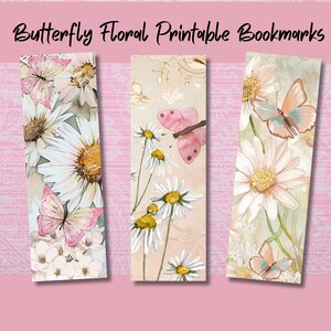 Butterfly Floral Printable Bookmark Gift for Book Lover Butterfly Daisy ...