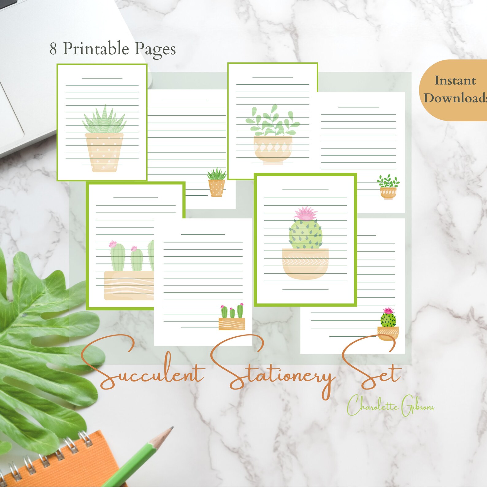 Succulent Printable Stationery Set Cacti Plant Stationery | Etsy