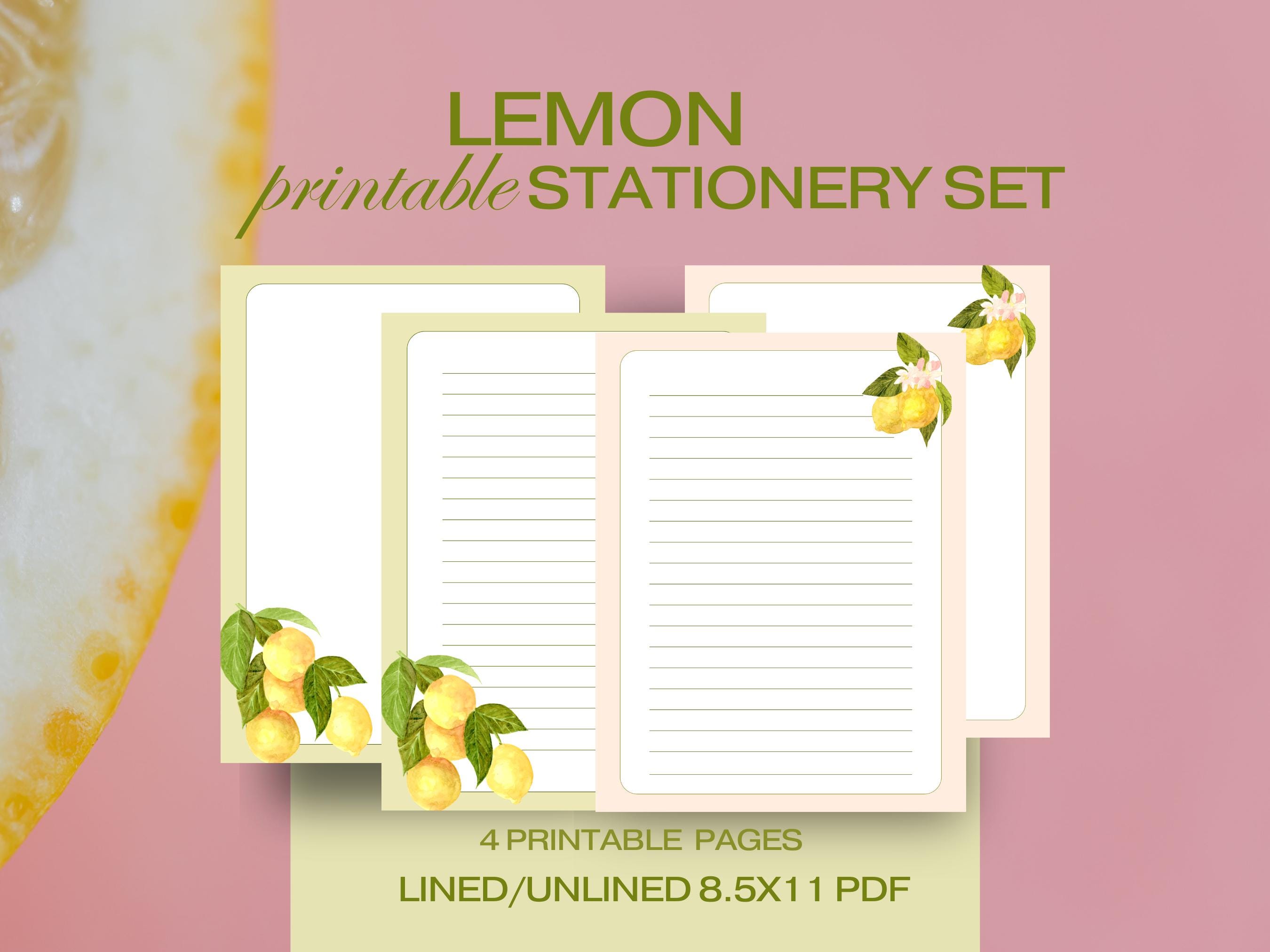Lemon Printable Stationery Set Fruit Printable Stationery Bundle ...
