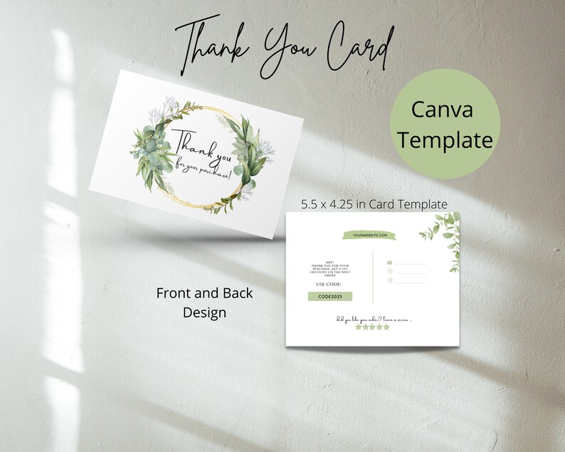 Thank You Card Template Thank You Card Editable Canva Template Feminine ...