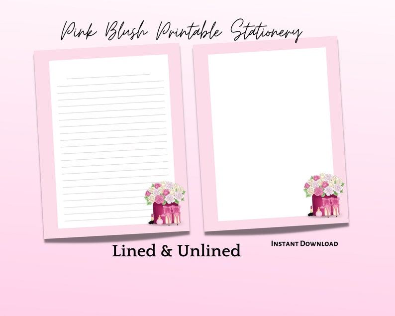 Pink Blush Fashion Printable Stationery Set Printable Lined - Etsy