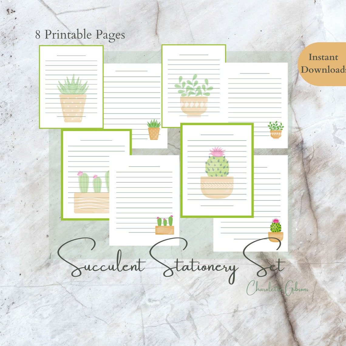 Succulent Printable Stationery Set Cacti Plant Stationery | Etsy