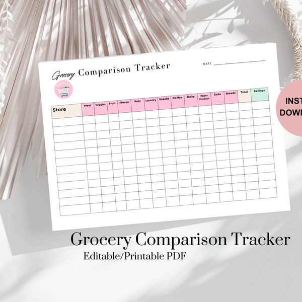 Grocery Comparison Tracker Grocery Store Comparison Tracker Planner Spreadsheet Grocery Comparison Editable Tracker Printable Budget List
