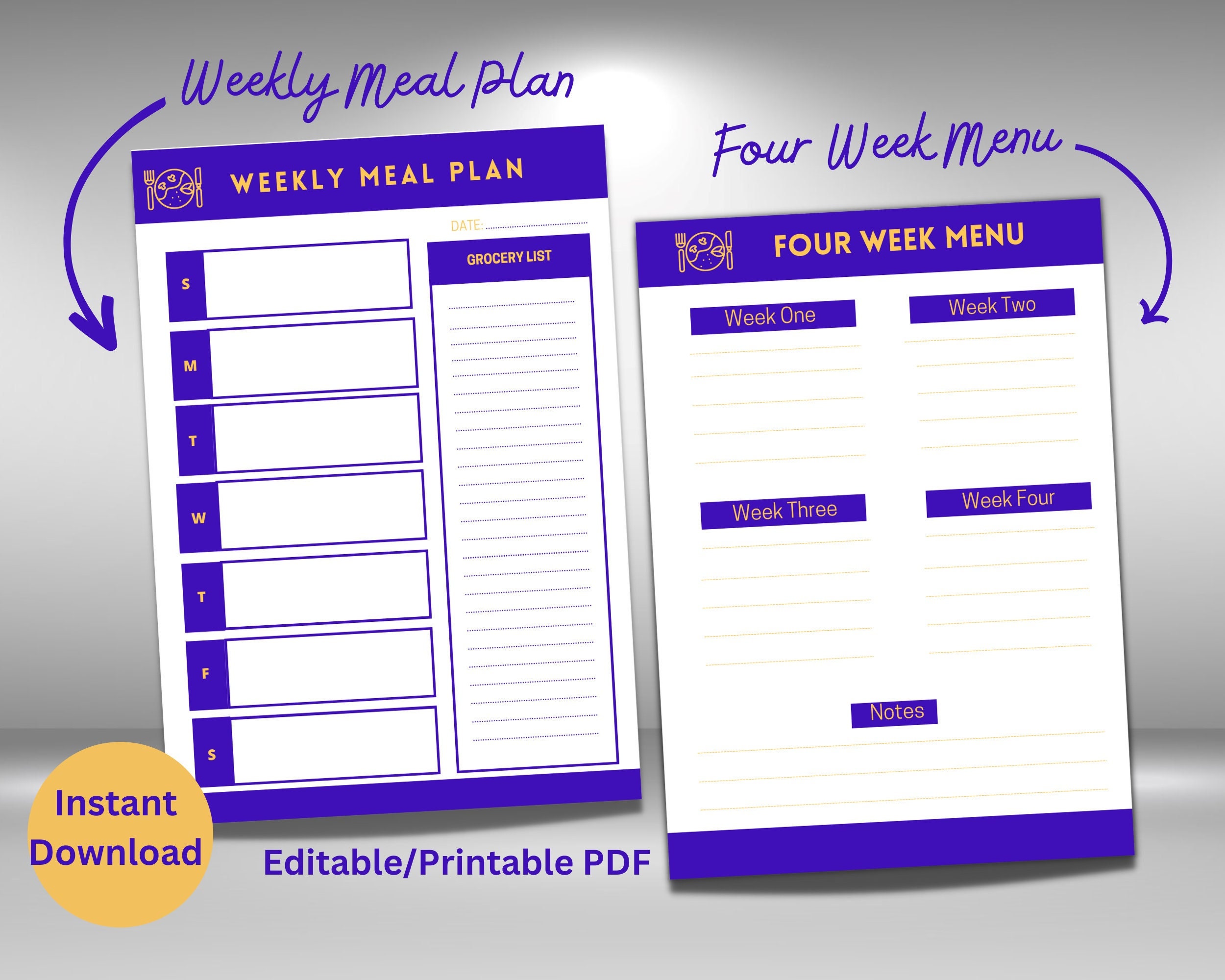 Weekly Meal Plan and Four Week Menu Editable Meal Plan Weekly Meal Plan ...