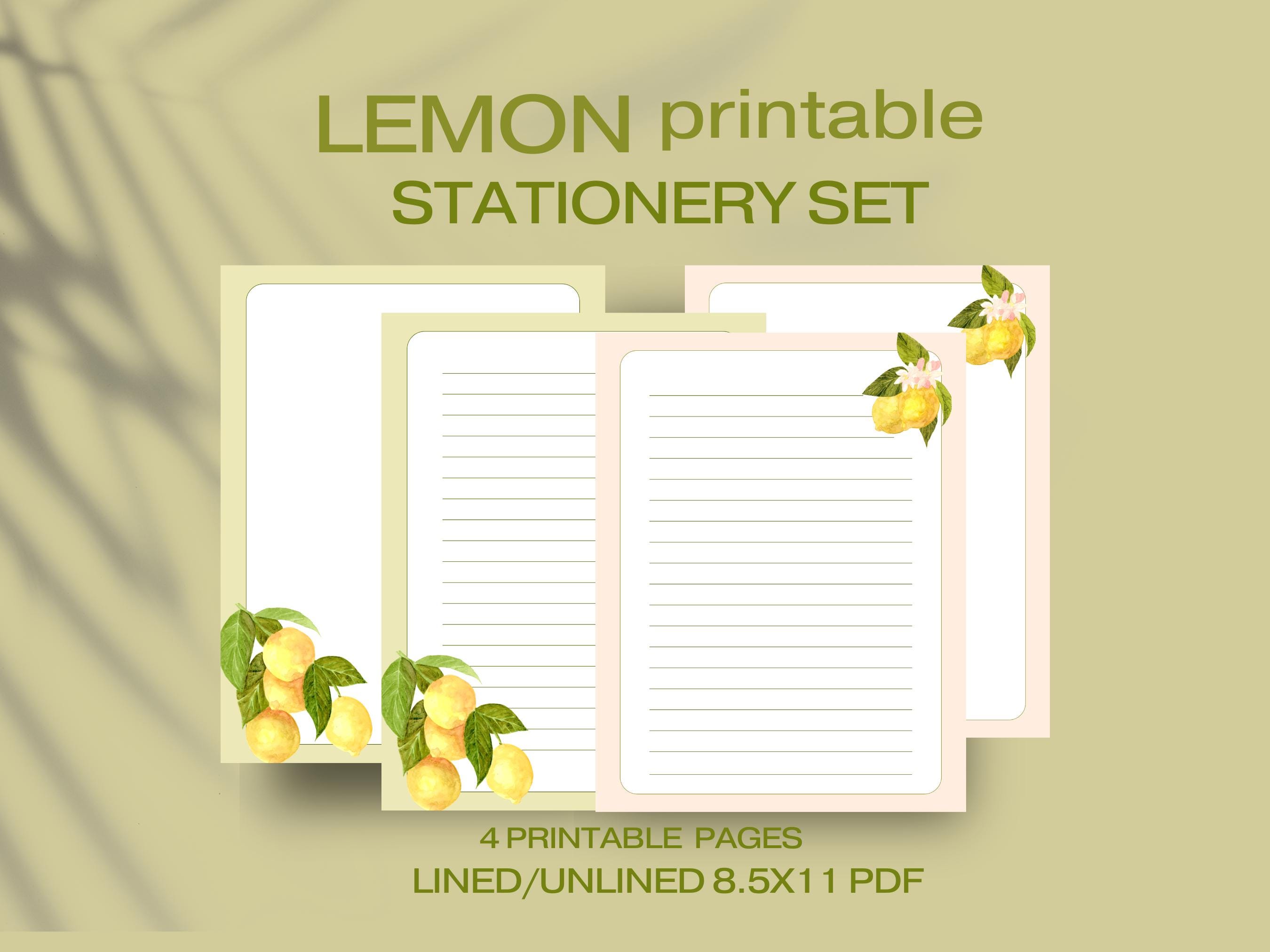 Lemon Printable Stationery Set Fruit Printable Stationery Bundle ...