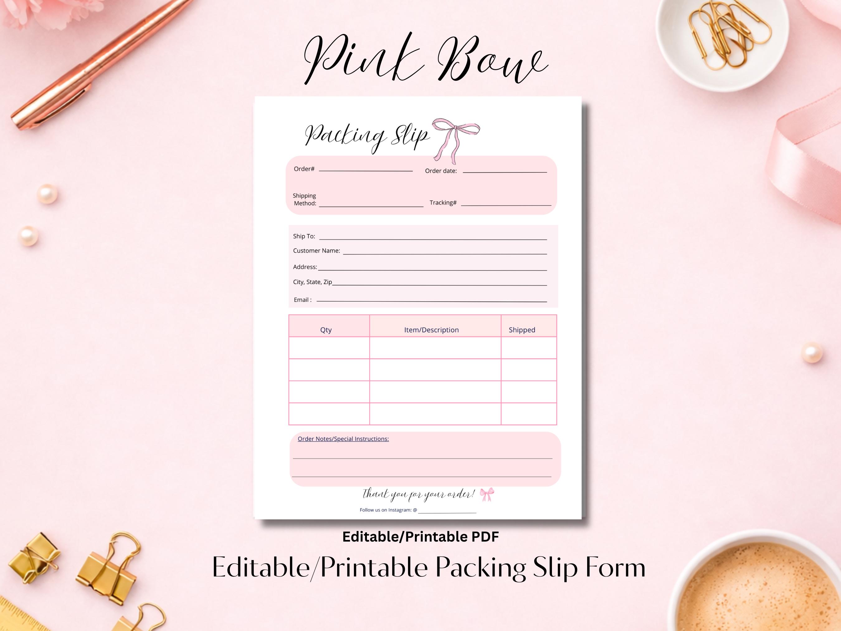 Packing Slip Template Editable Printable Form Small Business Order ...