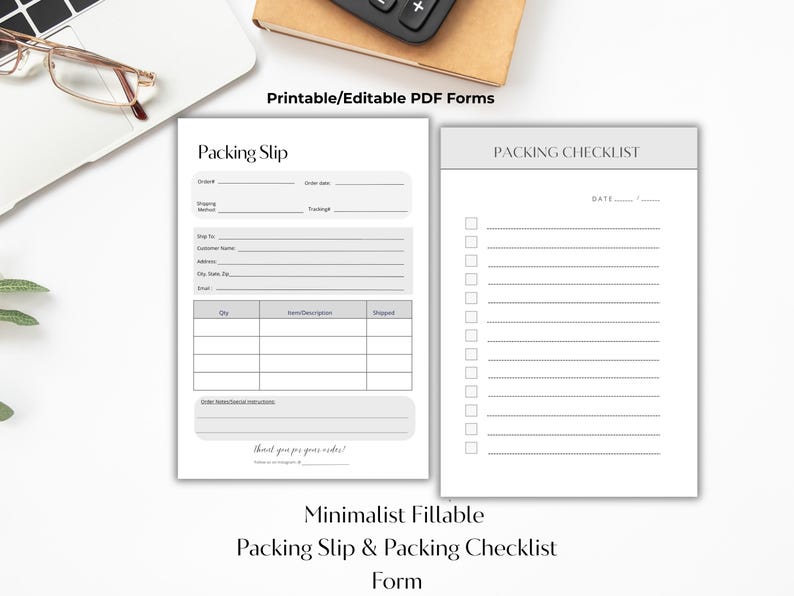 Minimalist Packing Slip & Packing Checklist Fillable PDF Small Business ...