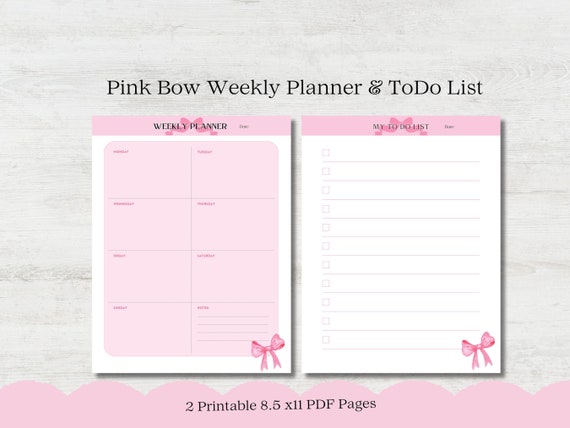 Pink Bow Printable Daily Planner Coquette Bow Pink Printable To Do List Cute Planner Pink Bow Printable Daily Planner Journal Checklist PDF