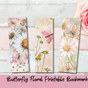 Butterfly Floral Printable Bookmark Gift for Book Lover Butterfly Daisy ...
