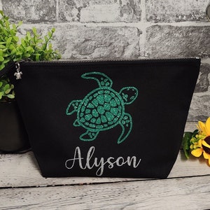 Turtle Bag, Personalised Sea Turtle Make Up Bag Accessory Case Toiletries Holder Nautical Birthday Christmas Gift Turtle Tortoise Canvas Bag