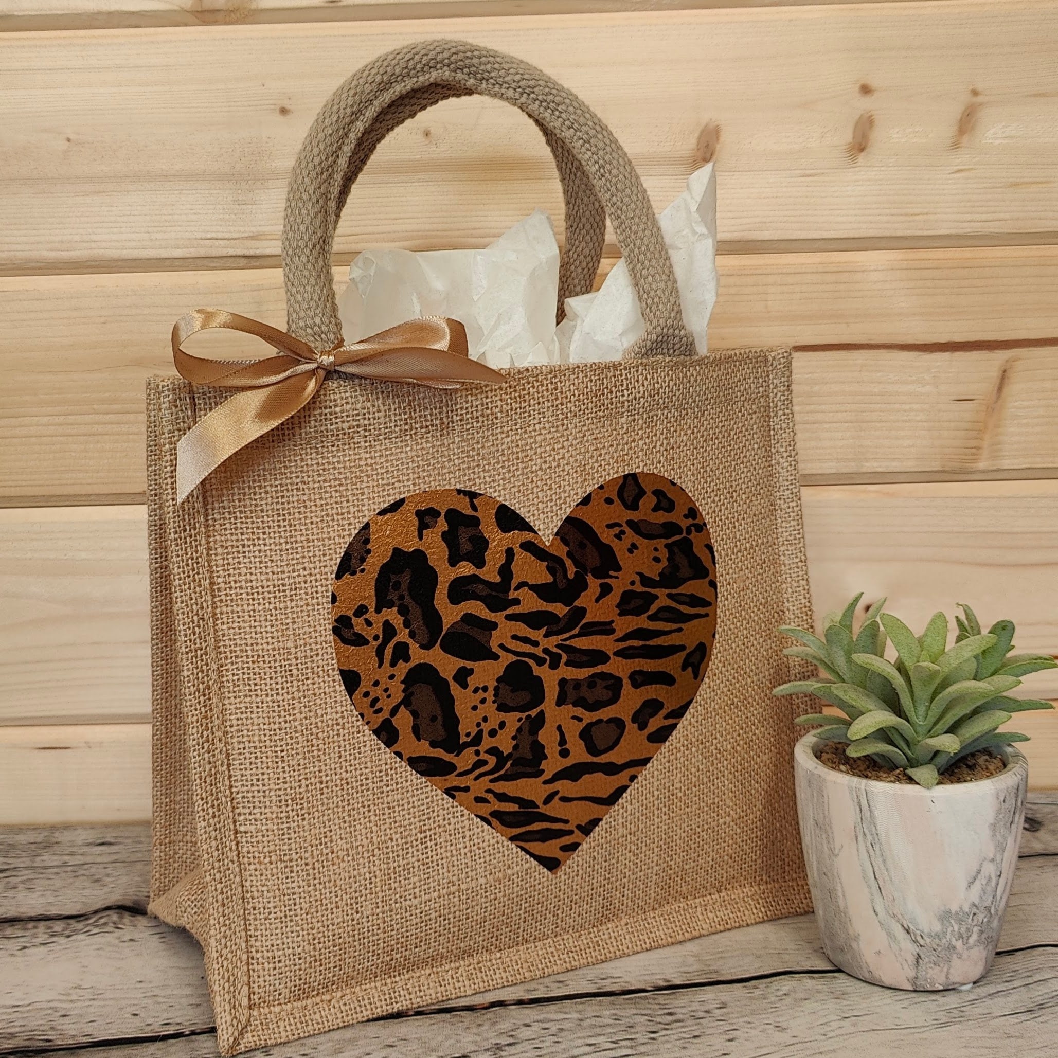 Leopard Print Heart Bag Jute Custom Made Tote Unique Gift Lunch Shopping Bag Teacher Birthday Mother s Day Gift With Bow Etsy Ireland