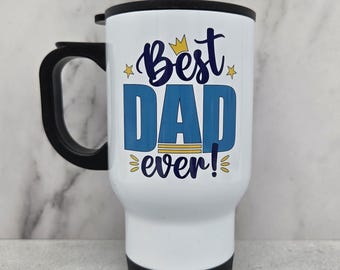 Personalized Travel Mug for Dad: "Dad" Stainless Steel Drink Cup (14oz)