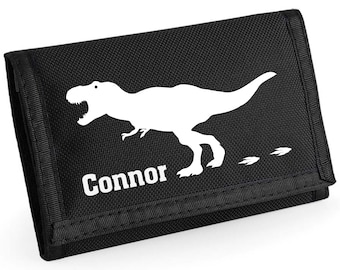Personalised Dinosaur Wallet : Children's Dinosaur Gift. T-Rex Theme Coin Purse For Kids.