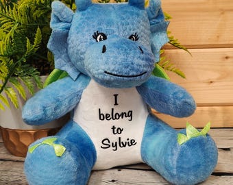 Dragão de pelúcia azul personalizado | Brinquedo de dragão fofinho e macio, presente de lembrança