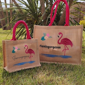 Personalisierte Flamingo-Tasche | Flamingo Geschenke, | Flamingo Jutebeutel | Flamingo Strandtasche | Einkaufstasche | Tragetasche | Jutebeutel
