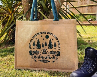 Forest School Bag, Outdoor Learning, Accessory Bag, Large Jute Bag, Camp Fire Theme, Forest School Leader, Teacher Gift, Back To School Idea