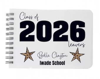 Libro de autógrafos personalizado para graduados de 2026 / Recuerdo de graduación / Cuaderno con estampado de leopardo