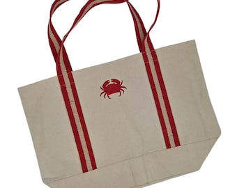 Bolso de playa con cangrejo bordado: bolso de compras con temática costera