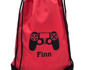 Personalized Gaming Drawstring Bag - Custom Name Gym Sack for Kids, Gamer Gift