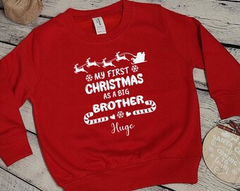 Personalised First Christmas as a Big Sister/Brother Sweatshirt | Reindeer, Candy Cane Jumper | Sibling Jumper | Father Christmas Keepsake