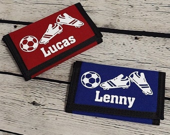 Personalised Football Wallet for Children, Kids, Boys, Girls, Unisex Coin Purse, Red, Blue, Black Football Supporter Christmas Birthday Gift