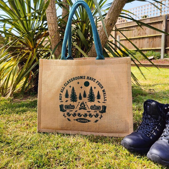 Forest school jute bag: Outdoor learning leader tote, teacher gift