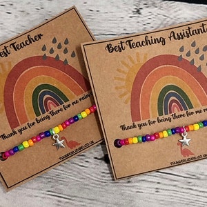 Teacher Gift Teaching Assistant Gift Rainbow Star Seed Bead Multicoloured Stretchy Bracelet Bangle Thank you Gift