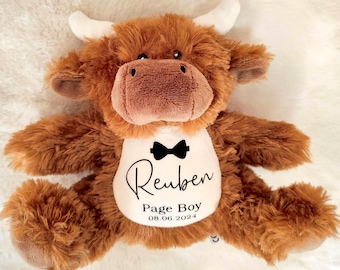 Peluche personalizado de vaca de las Tierras Altas para bodas / Recuerdos de fiesta / Peluche para portador de anillos