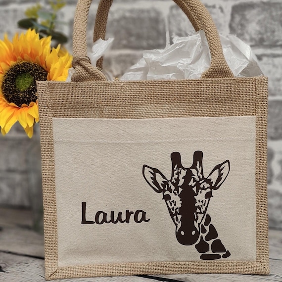 Gepersonaliseerde giraftas Lunchtas giraf Jute tas safari dierenthema Idee voor verjaardagscadeau Boodschappentas giraffe Girafcadeaus Etsy Nederland