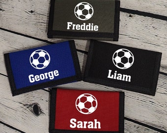 Personalised Football Wallet for Children, Kids, Boys, Girls, Unisex Coin Purse, Red, Blue, Black Football Supporter Christmas Birthday Gift