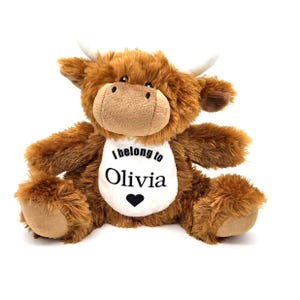Personalised Highland Cow Gift: Plush Cow Toy | Cuddly Companion | Soft Toy | New born Keepsake image 2